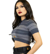 FB COUNTY WOMEN SHORT SLEEVE CROP TOP - CHARCOAL / GREY