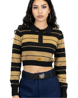 FB COUNTY WOMEN LONG SLEEVE CROP TOP - BLACK / TAN