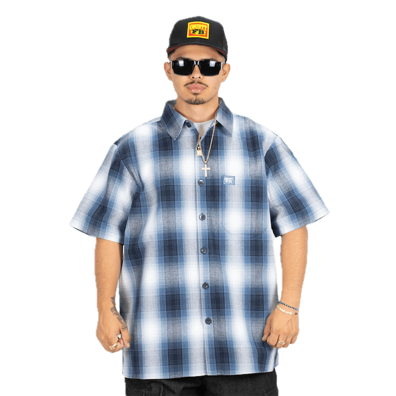 FB COUNTY Short Sleeve Checker Flannel Shirt Blue/White