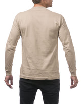 PRO CLUB HEAVYWEIGHT COTTON LONG SLEEVE CREW NECK T-SHIRT - KHAKI BACK SIDE