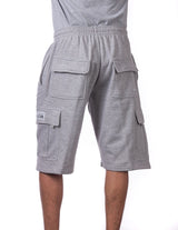 PRO CLUB HEAVYWEIGHT FLEECE CARGO SHORTS - HEATHER GREY BACK