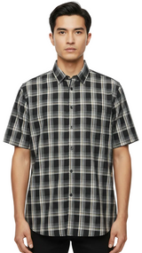YAGO Men's Relaxed Fit Checkered Short Sleeve Woven Work Shirt