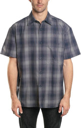 YAGO Men's Relaxed Fit Checkered Short Sleeve Woven Work Shirt