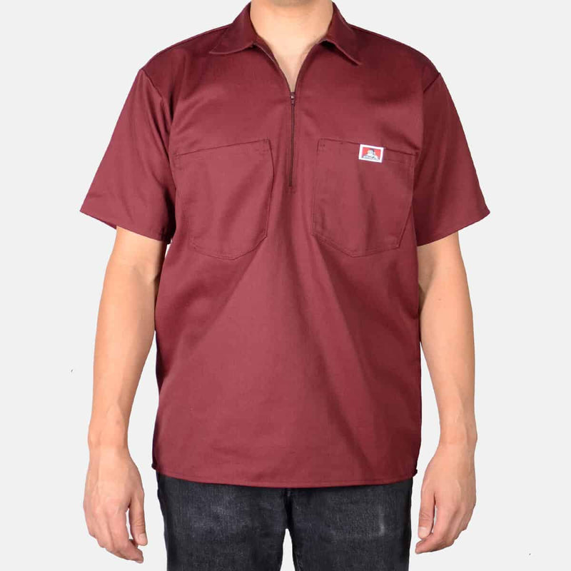 Ben Davis Short Sleeve Solid, 1/2 Zip Shirt - BURGUNDY