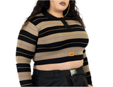 FB COUNTY WOMEN LONG SLEEVE CROP TOP - BLACK/TAN/GREY