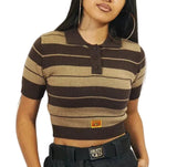 FB COUNTY WOMEN SHORT SLEEVE CROP TOP - BROWN / TAN