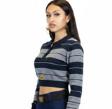 FB COUNTY WOMEN LONG SLEEVE CROP TOP - NAVY / GREY