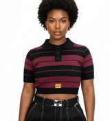 FB COUNTY WOMEN SHORT SLEEVE CROP TOP - BLACK / BURGUNDY