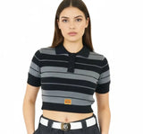 FB COUNTY WOMEN SHORT SLEEVE CROP TOP - BLACK / GREY
