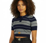 FB COUNTY WOMEN SHORT SLEEVE CROP TOP - NAVY / GREY