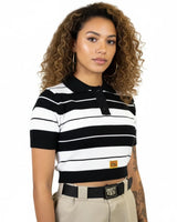 FB COUNTY WOMEN SHORT SLEEVE CROP TOP - BLACK / WHITE
