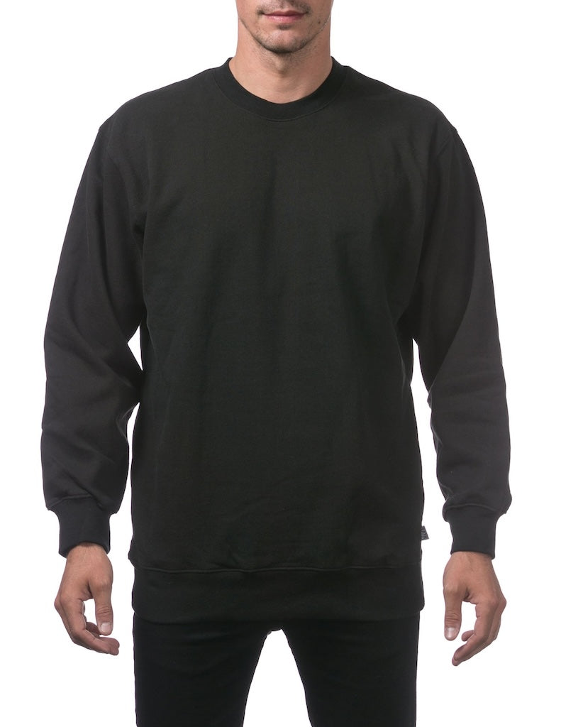 PRO CLUB HEAVYWEIGHT 13oz CREW NECK FLEECE PULLOVER SWEATSHIRT - BLACK FRONT