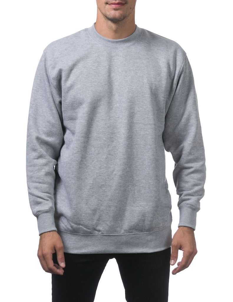 PRO CLUB HEAVYWEIGHT 13oz CREW NECK FLEECE PULLOVER SWEATSHIRT - HEATHER GREY FRONT