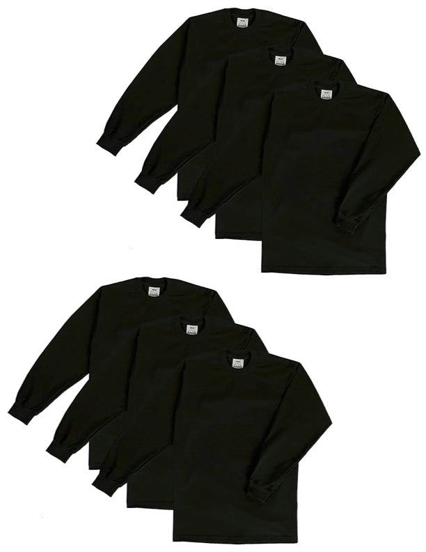 PRO CLUB HEAVYWEIGHT COTTON LONG SLEEVE CREW NECK T-SHIRT - BLACK 6 PACK