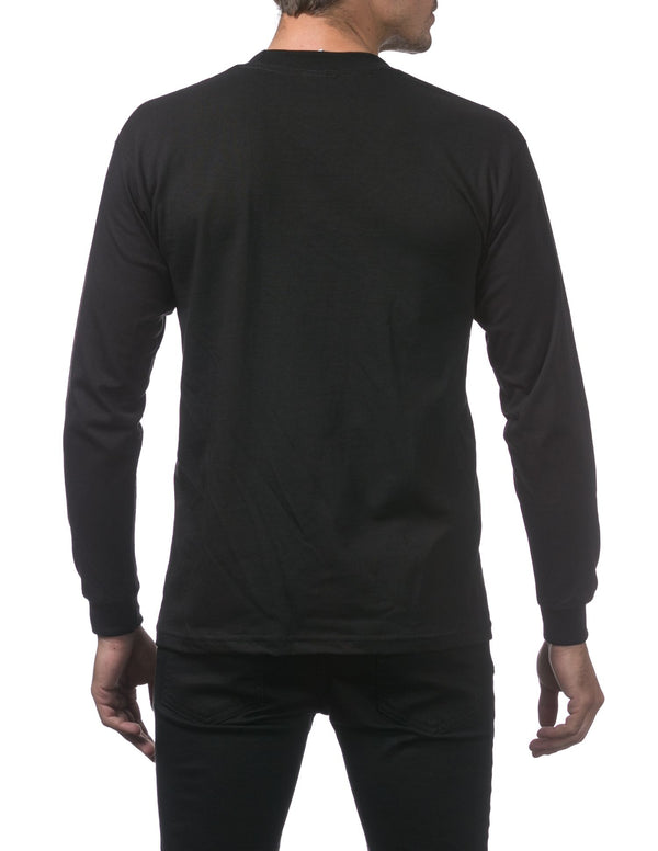 PRO CLUB HEAVYWEIGHT COTTON LONG SLEEVE CREW NECK T-SHIRT - BLACK BACK SIDE