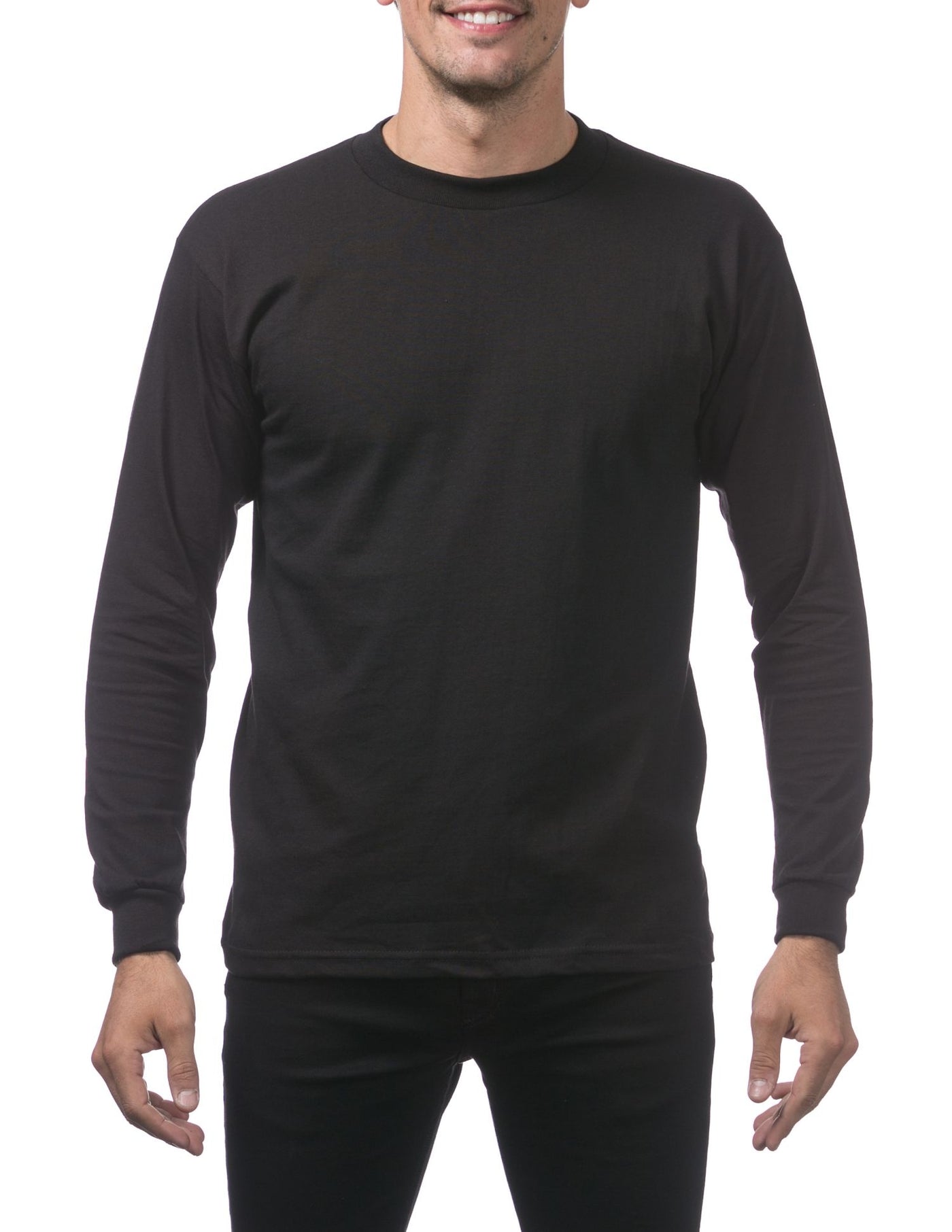 Pro Club Heavyweight Cotton Long Sleeve Crew Neck T-Shirt - BLACK 