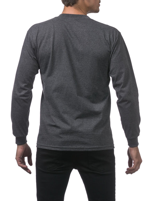 PRO CLUB HEAVYWEIGHT COTTON LONG SLEEVE CREW NECK T-SHIRT - CHARCOAL BACK SIDE