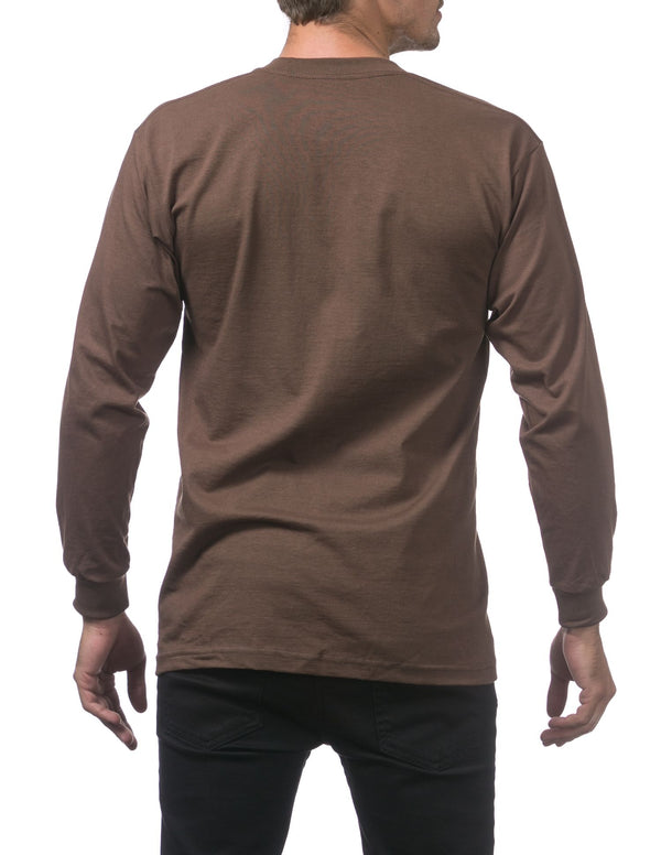 PRO CLUB HEAVYWEIGHT COTTON LONG SLEEVE CREW NECK T-SHIRT - DARK BROWN BACK SIDE