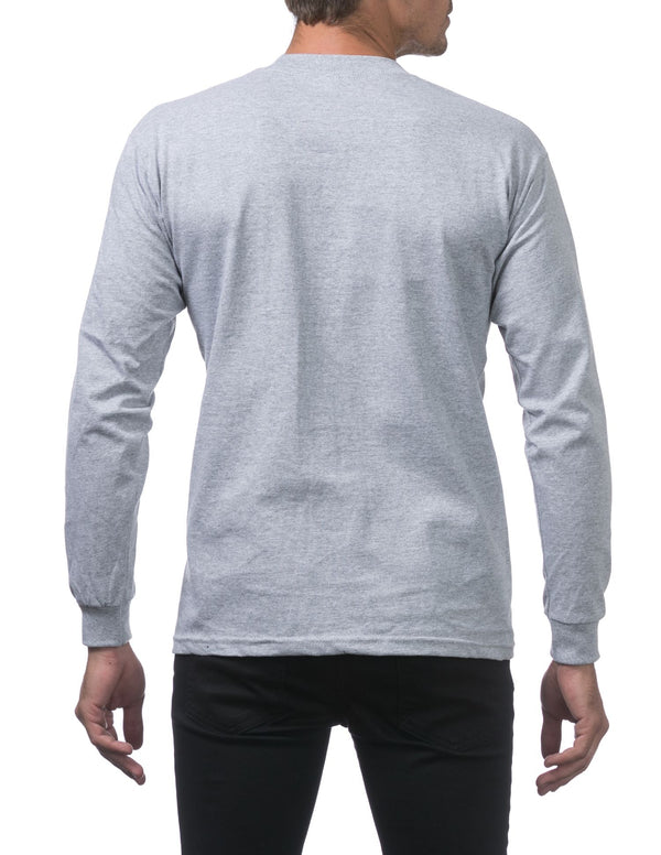 PRO CLUB HEAVYWEIGHT COTTON LONG SLEEVE CREW NECK T-SHIRT - HEATHER GREY BACK SIDE