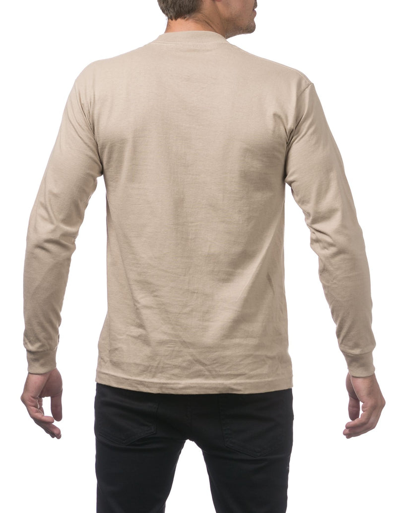 PRO CLUB HEAVYWEIGHT COTTON LONG SLEEVE CREW NECK T-SHIRT - KHAKI BACK SIDE