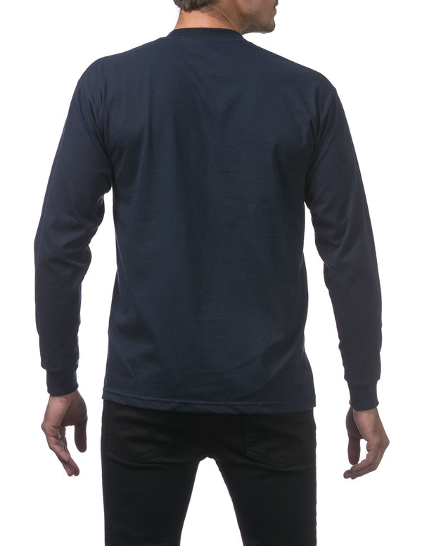 PRO CLUB HEAVYWEIGHT COTTON LONG SLEEVE CREW NECK T-SHIRT - NAVY BACK SIDE