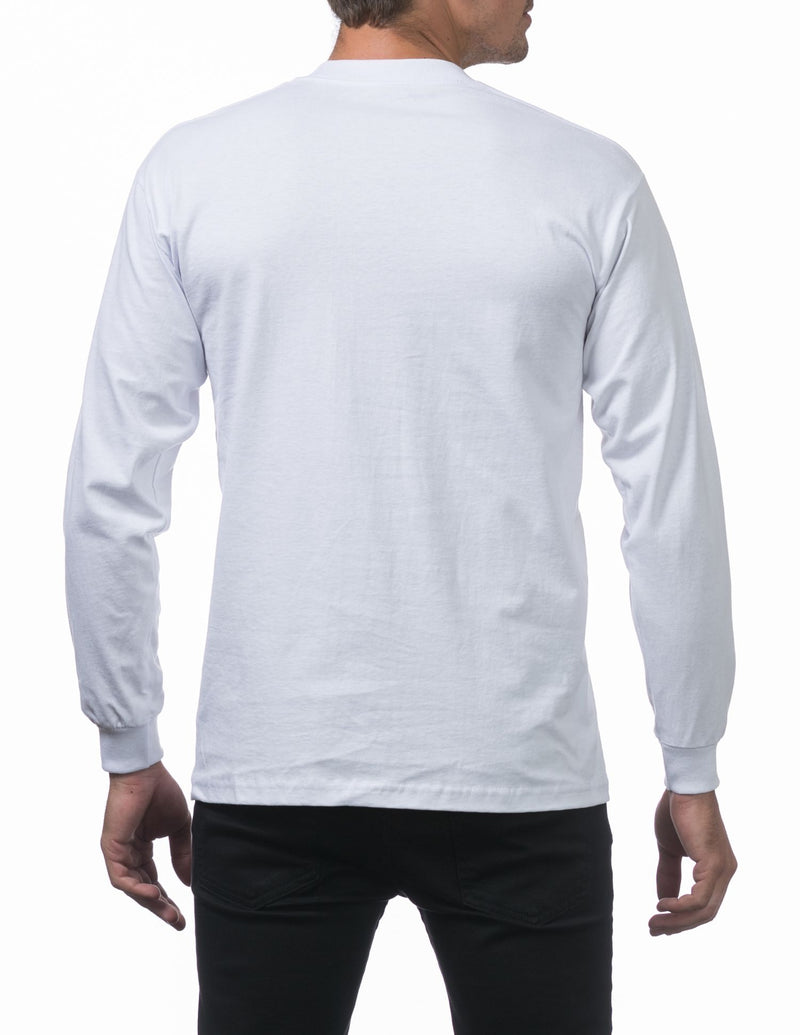 PRO CLUB HEAVYWEIGHT COTTON LONG SLEEVE CREW NECK T-SHIRT - WHITE BACK SIDE