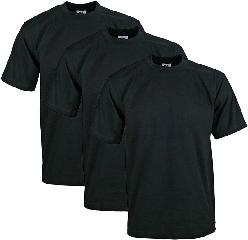 PRO CLUB HEAVYWEIGHT COTTON SHORT SLEEVE CREW NECK T-SHIRT - BLACK 3 PACK