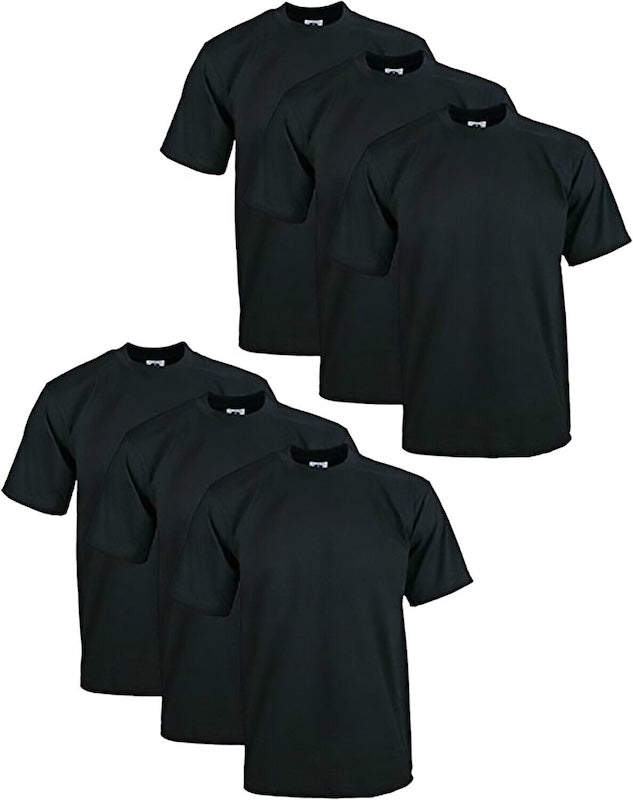 PRO CLUB HEAVYWEIGHT COTTON SHORT SLEEVE CREW NECK T-SHIRT - BLACK 6 PACK