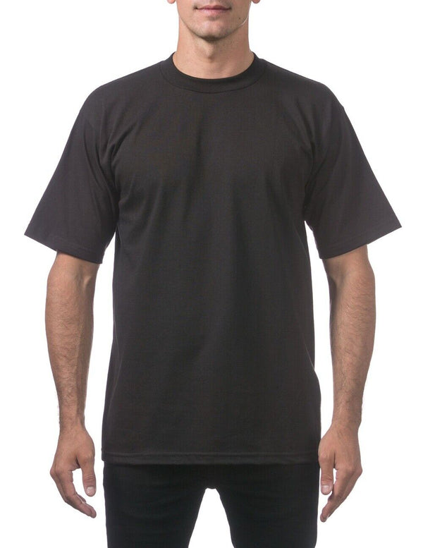 PRO CLUB HEAVYWEIGHT COTTON SHORT SLEEVE CREW NECK T-SHIRT - BLACK FRONT SIDE