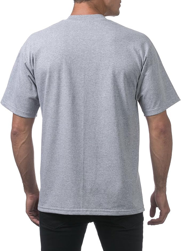 PRO CLUB HEAVYWEIGHT COTTON SHORT SLEEVE CREW NECK T-SHIRT - HEATHER GREY BACK SIDE