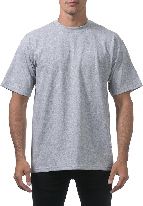 PRO CLUB HEAVYWEIGHT COTTON SHORT SLEEVE CREW NECK T-SHIRT - HEATHER GREY FRONT SIDE