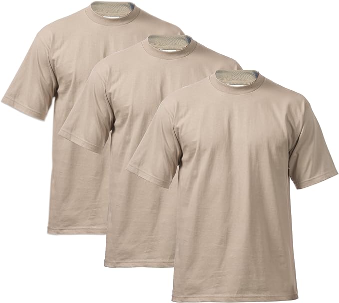 PRO CLUB HEAVYWEIGHT COTTON SHORT SLEEVE CREW NECK T-SHIRT - KHAKI 3 PACK