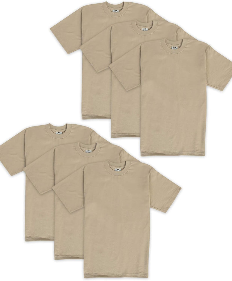 PRO CLUB HEAVYWEIGHT COTTON SHORT SLEEVE CREW NECK T-SHIRT - KHAKI 6 PACK