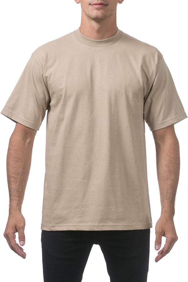 PRO CLUB HEAVYWEIGHT COTTON SHORT SLEEVE CREW NECK T-SHIRT - KHAKI FRONT SIDE