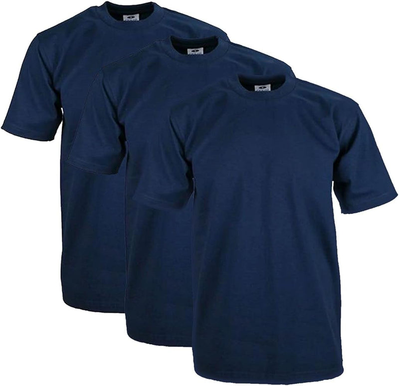 PRO CLUB HEAVYWEIGHT COTTON SHORT SLEEVE CREW NECK T-SHIRT - NAVY 3 PACK