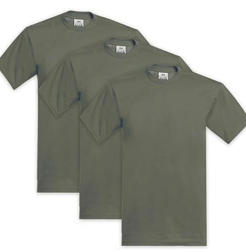 PRO CLUB HEAVYWEIGHT COTTON SHORT SLEEVE CREW NECK T-SHIRT - OLIVE GREEN 3 PACK