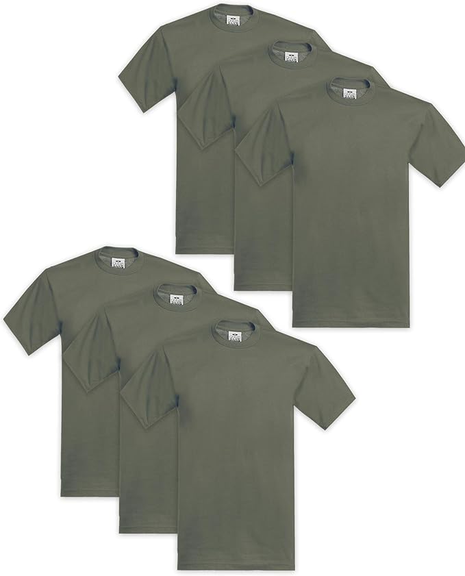 PRO CLUB HEAVYWEIGHT COTTON SHORT SLEEVE CREW NECK T-SHIRT - OLIVE GREEN 6 PACK