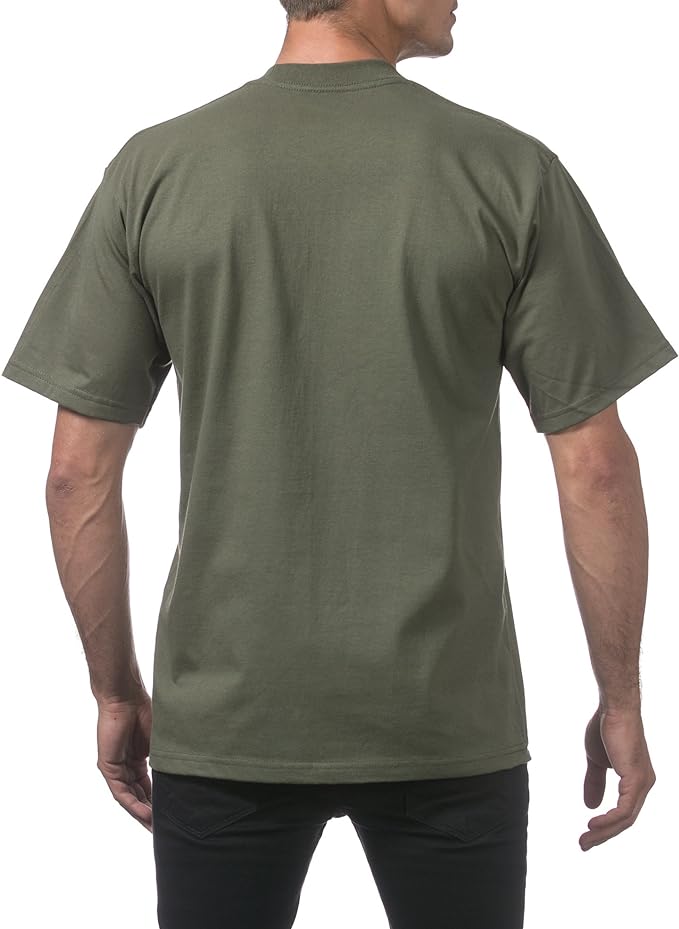 PRO CLUB HEAVYWEIGHT COTTON SHORT SLEEVE CREW NECK T-SHIRT - OLIVE GREEN BACK SIDE