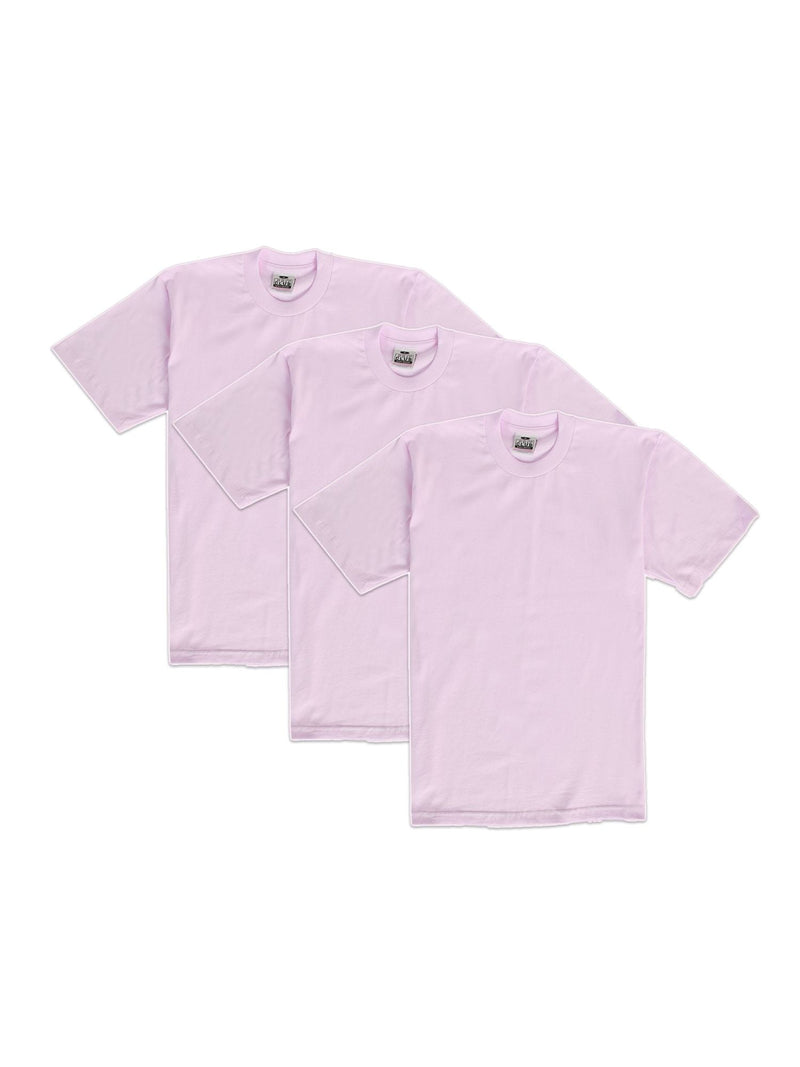 PRO CLUB HEAVYWEIGHT COTTON SHORT SLEEVE CREW NECK T-SHIRT - PINK 3 PACK