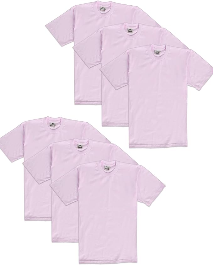 PRO CLUB HEAVYWEIGHT COTTON SHORT SLEEVE CREW NECK T-SHIRT - PINK 6 PACK