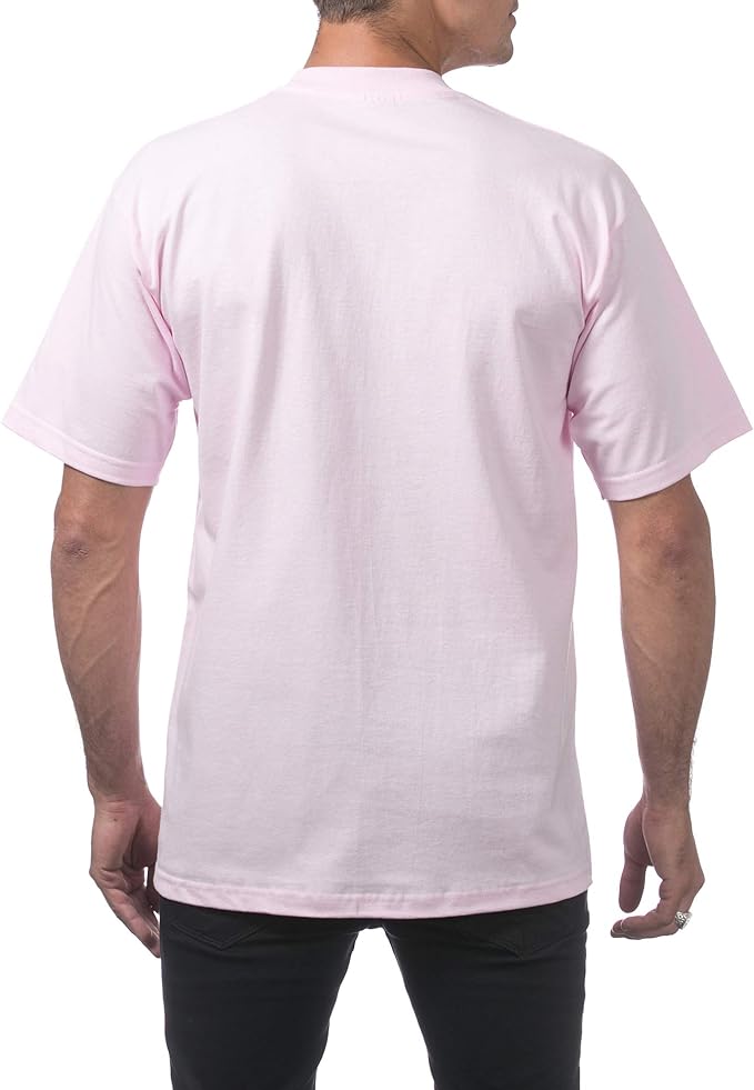 PRO CLUB HEAVYWEIGHT COTTON SHORT SLEEVE CREW NECK T-SHIRT - PINK BACK SIDE