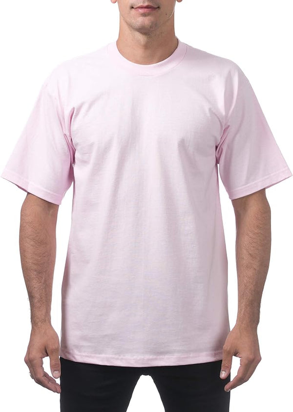 PRO CLUB HEAVYWEIGHT COTTON SHORT SLEEVE CREW NECK T-SHIRT - PINK FRONT SIDE