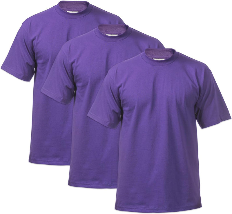 PRO CLUB HEAVYWEIGHT COTTON SHORT SLEEVE CREW NECK T-SHIRT - PURPLE 3 PACK