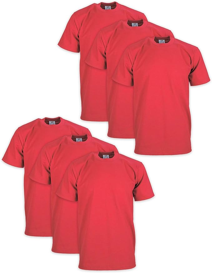 PRO CLUB HEAVYWEIGHT COTTON SHORT SLEEVE CREW NECK T-SHIRT - RED 6 PACK