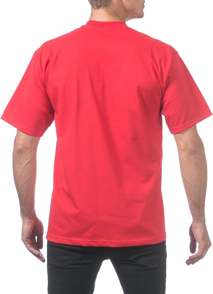 PRO CLUB HEAVYWEIGHT COTTON SHORT SLEEVE CREW NECK T-SHIRT - RED BACK SIDE