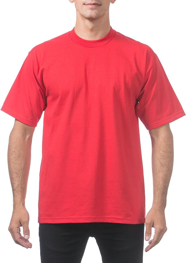 PRO CLUB HEAVYWEIGHT COTTON SHORT SLEEVE CREW NECK T-SHIRT - RED FRONT SIDE