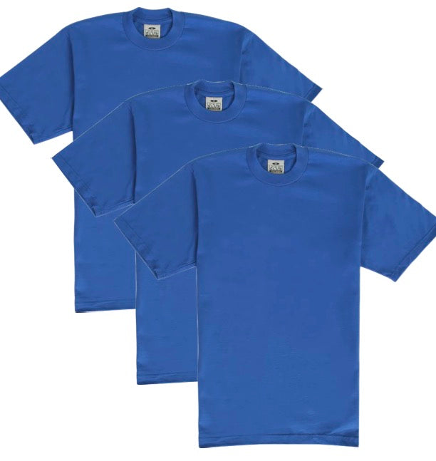 PRO CLUB HEAVYWEIGHT COTTON SHORT SLEEVE CREW NECK T-SHIRT - ROYAL BLUE 3 PACK