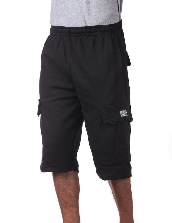 PRO CLUB HEAVYWEIGHT FLEECE CARGO SHORTS - BLACK FRONT