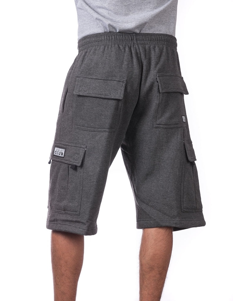 PRO CLUB HEAVYWEIGHT FLEECE CARGO SHORTS - CHARCOAL BACK