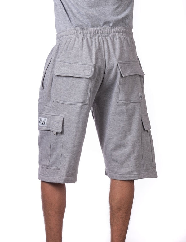 PRO CLUB HEAVYWEIGHT FLEECE CARGO SHORTS - HEATHER GREY BACK